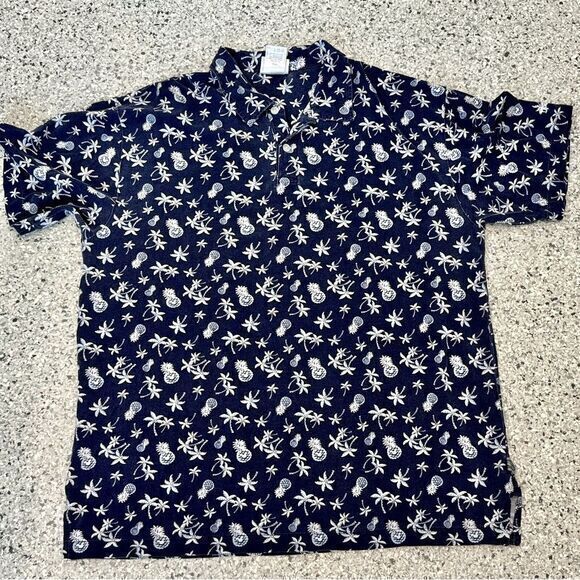 Disneyland Resort Polo Hawaiian Allover Print SS‎ Navy Men's L Mickey Pineapples - Picture 3 of 12